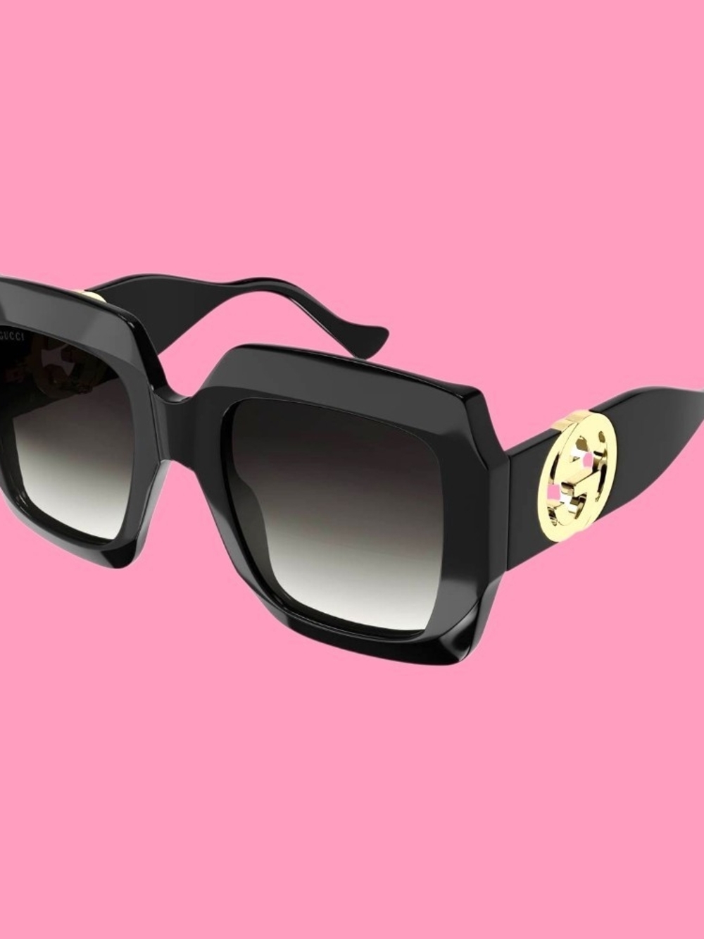 Gucci Black Oversized Square Sunglasses with Gold Logo Accent